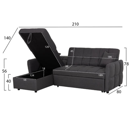 Corner Sofabed Reversible Nezu Hm3294.01 Grey Fabric 210x140x78hcm.