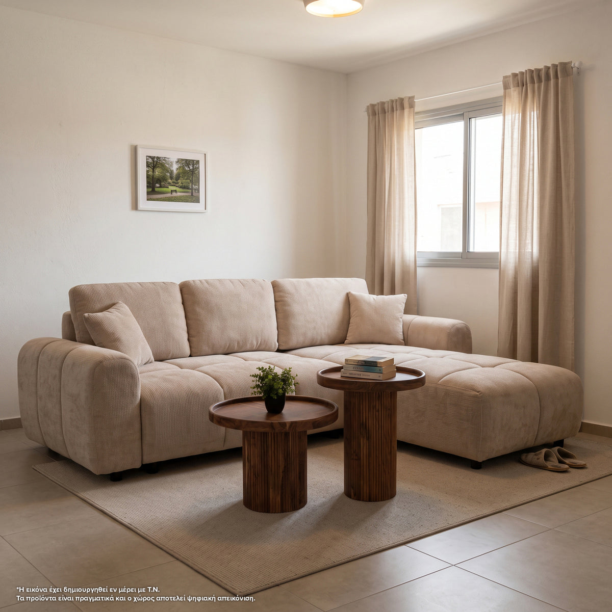 Corner Sofabed Reversible Gert Hm3349.02 Beige Chenille Fabric 253x142x85hcm.