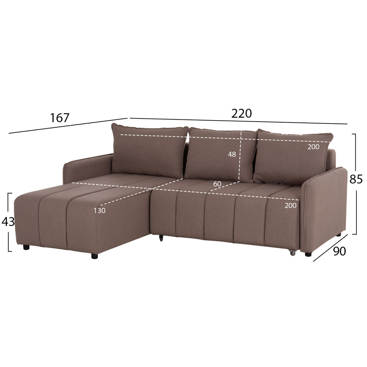 Reversible Corner Sofa-bed Fredi Hm3312.04 Brown Fabric 220x167x85hcm.