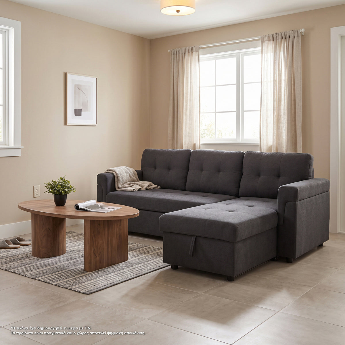 Corner Sofa-bed Reversible Sal Dark Grey - 213x136xH84cm