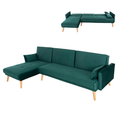 Corner Sofa-bed Reversible Panthea Hm3127.13 Cypress Green Velvet 260x155x86hcm.