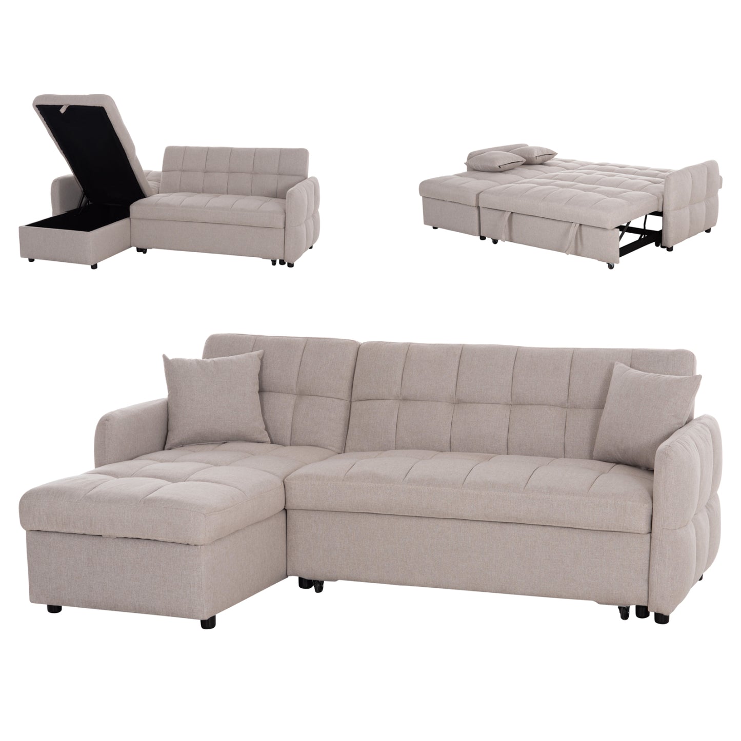 Corner Sofabed Reversible Nezu Hm3294.02 Beige Fabric 210x140x78hcm.