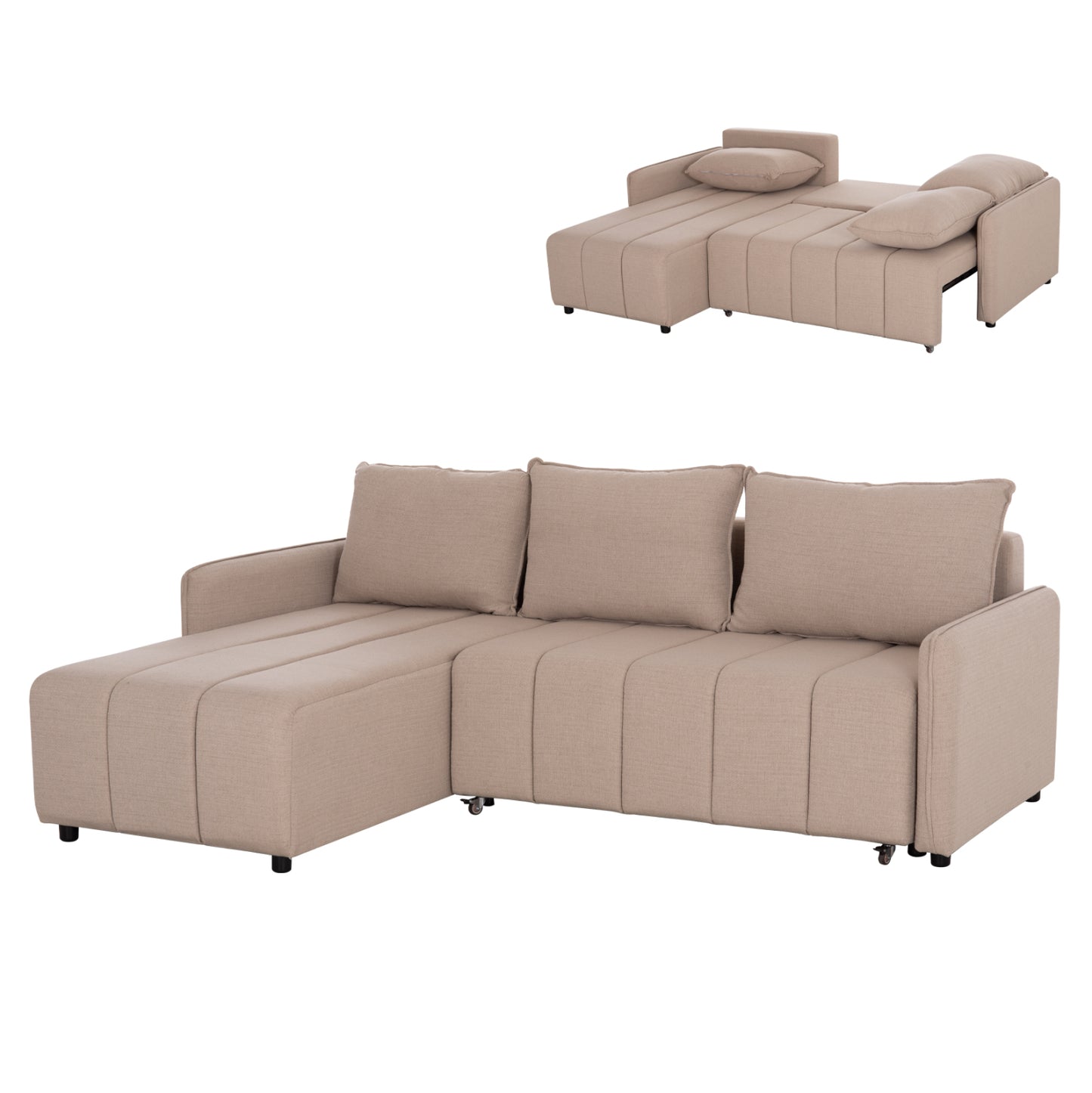 Reversible Corner Sofa-bed Fredi Hm3312.03 Beige Fabric 220x167x85hcm.