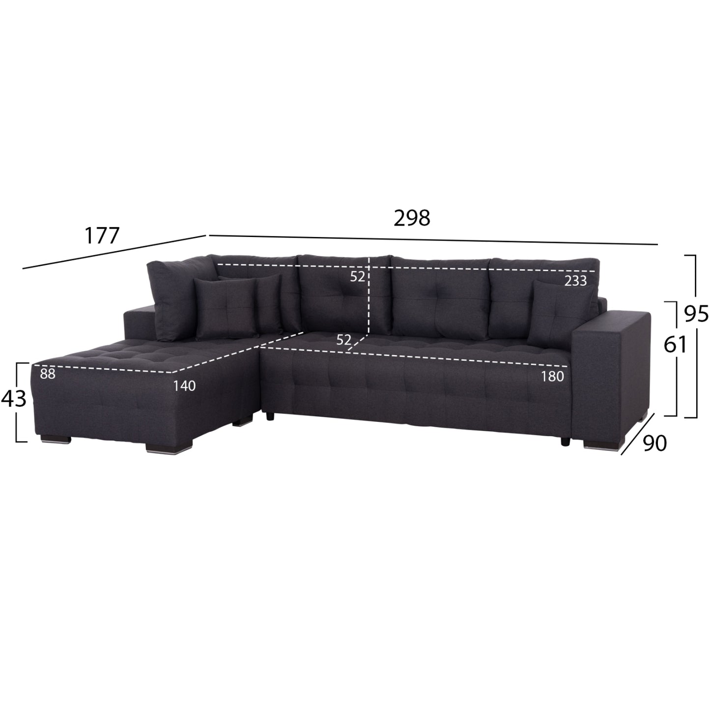 Corner Sofa-bed With Storage Space Trendston Hm3302.01l Grey Fabric 298x177x95hcm.