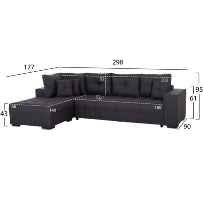 Corner Sofa-bed With Storage Space Trendston Hm3302.01l Grey Fabric 298x177x95hcm.