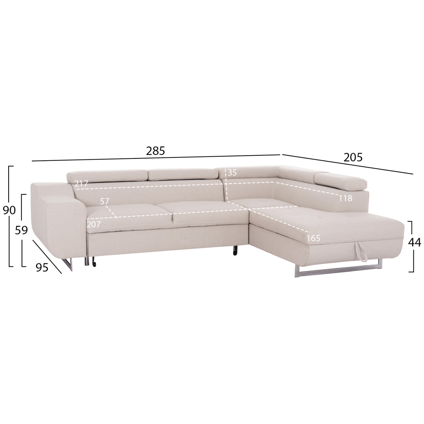 Corner Sofa-bed With Storage Space Encore Hm3301.03r Beige Fabric 285x205x90hcm.