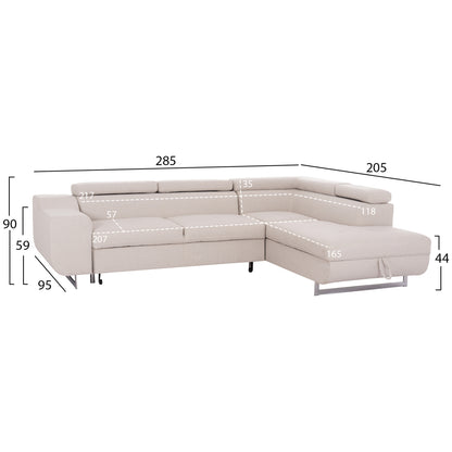 Corner Sofa-bed With Storage Space Encore Hm3301.03r Beige Fabric 285x205x90hcm.
