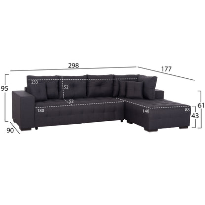 Corner Sofa-bed With Storage Space Trendston Hm3302.01r Grey Fabric 298x177x95hcm.