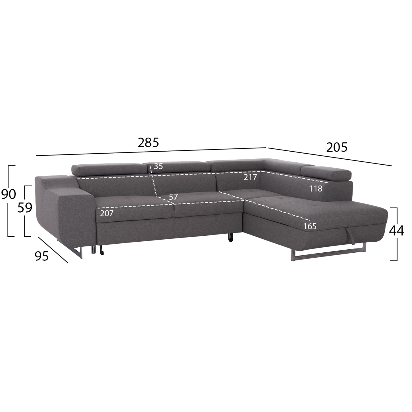 Corner Sofa-bed With Storage Space Encore Hm3301.01r Grey Fabric 285x205x90hcm.