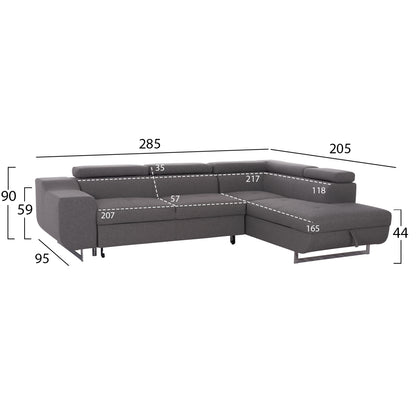 Corner Sofa-bed With Storage Space Encore Hm3301.01r Grey Fabric 285x205x90hcm.