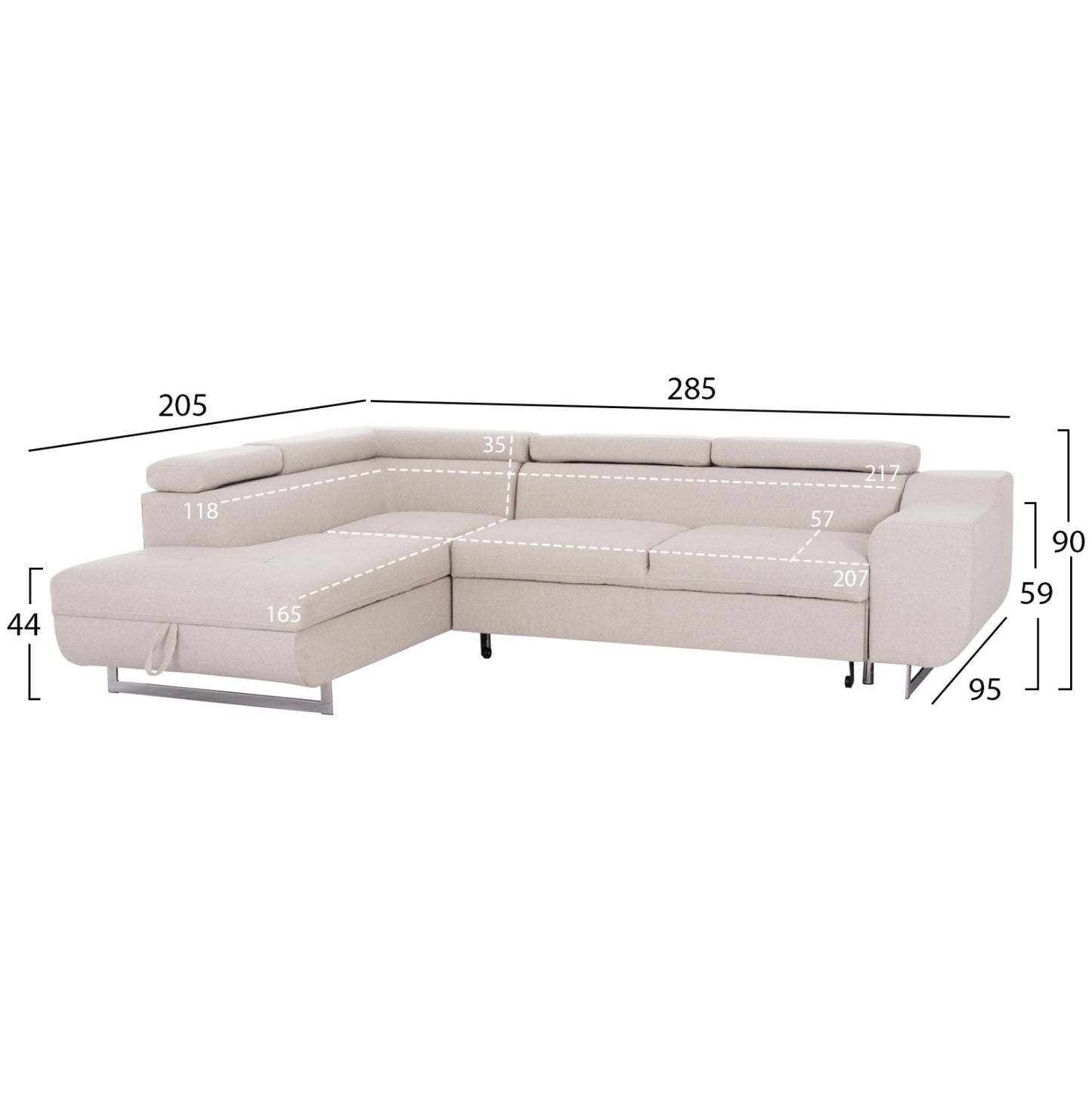 Corner Sofa-bed With Storage Space Encore Hm3301.03l Beige Fabric 285x205x90hcm.