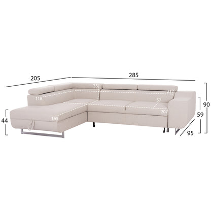 Corner Sofa-bed With Storage Space Encore Hm3301.03l Beige Fabric 285x205x90hcm.