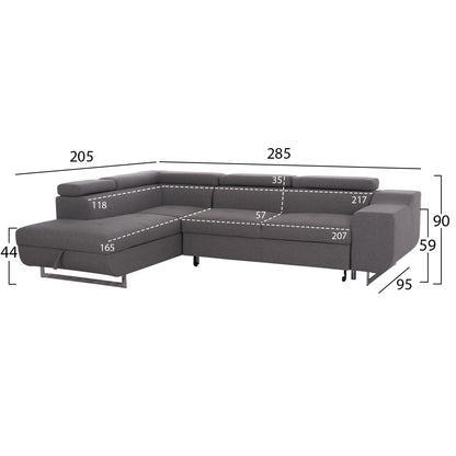Corner Sofa-bed With Storage Space Encore Hm3301.01l Grey Fabric 285x205x90hcm.