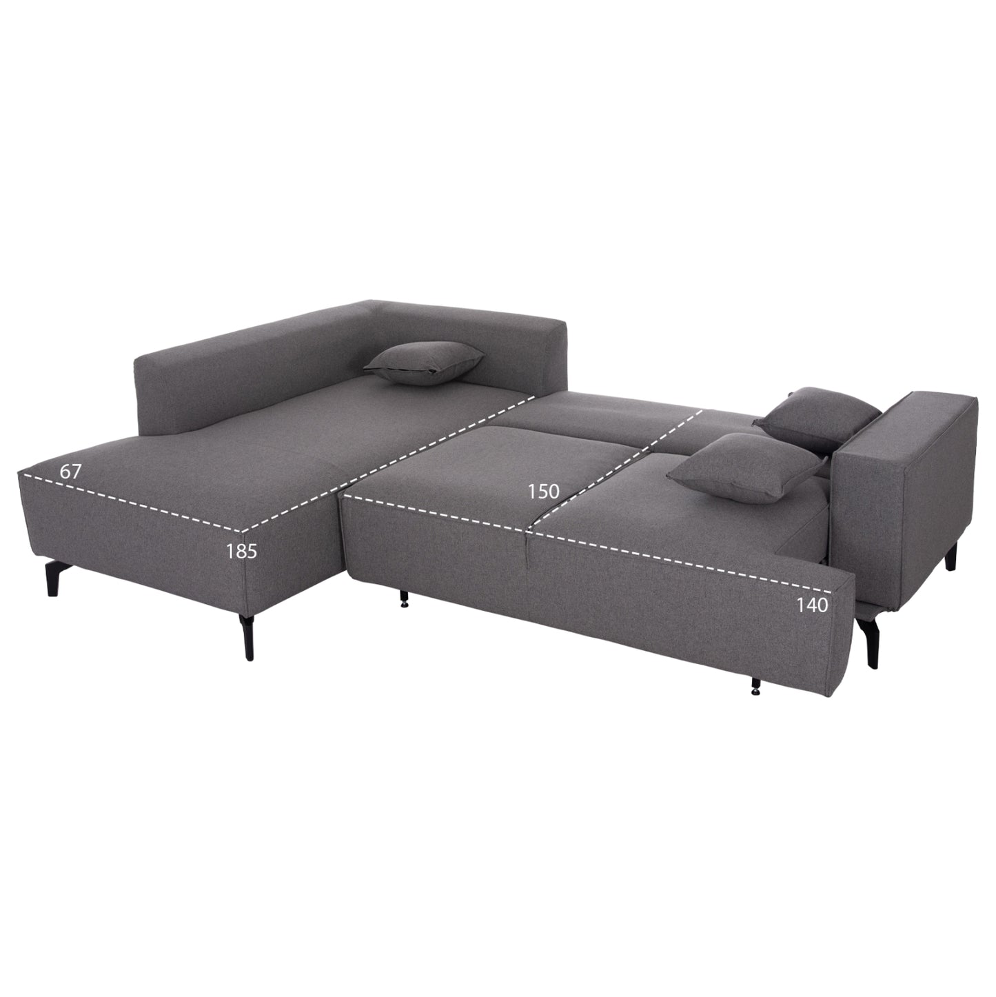 Corner Sofa-bed With Storage Space Saffira Hm3303.01l Grey Fabric 270x195x100hcm.