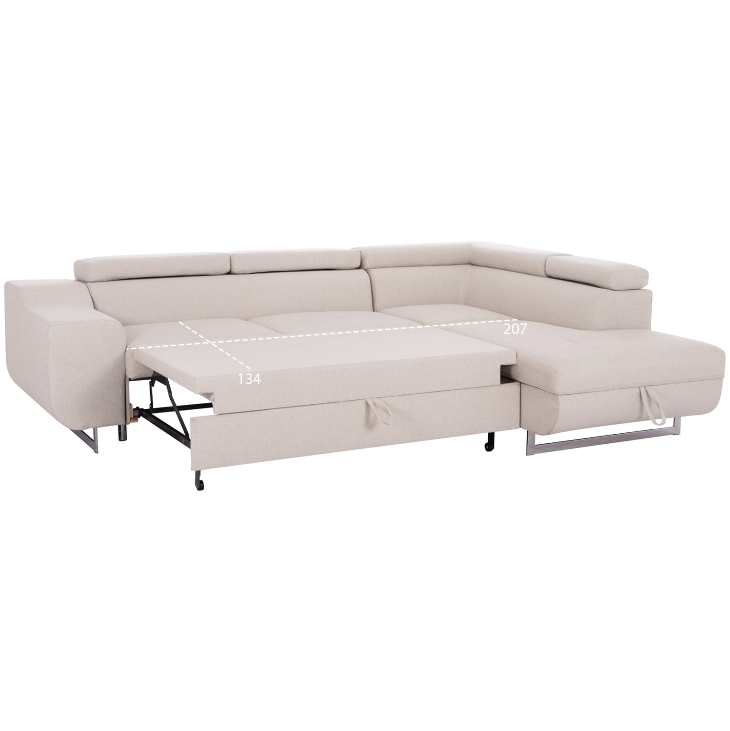 Corner Sofa-bed With Storage Space Encore Hm3301.03r Beige Fabric 285x205x90hcm.