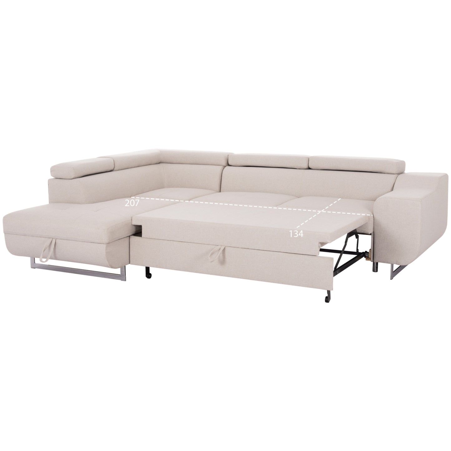 Corner Sofa-bed With Storage Space Encore Hm3301.03l Beige Fabric 285x205x90hcm.