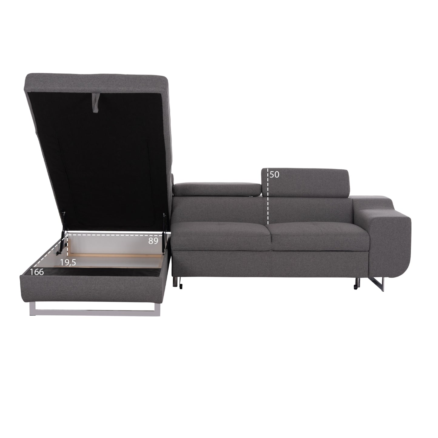 Corner Sofa-bed With Storage Space Encore Hm3301.01l Grey Fabric 285x205x90hcm.