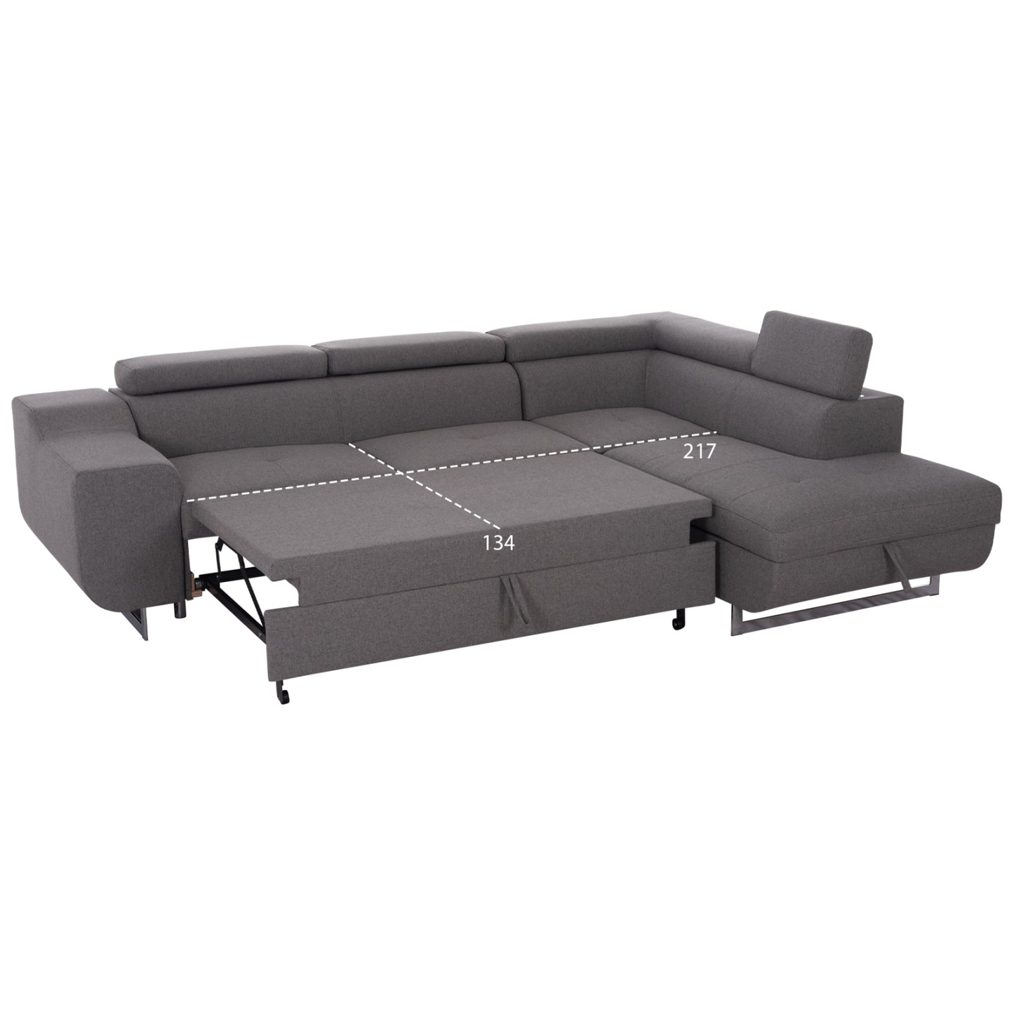 Corner Sofa-bed With Storage Space Encore Hm3301.01r Grey Fabric 285x205x90hcm.