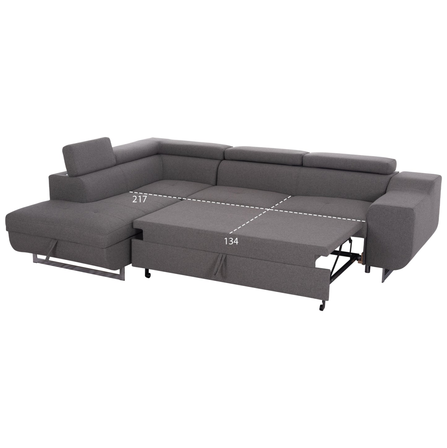 Corner Sofa-bed With Storage Space Encore Hm3301.01l Grey Fabric 285x205x90hcm.