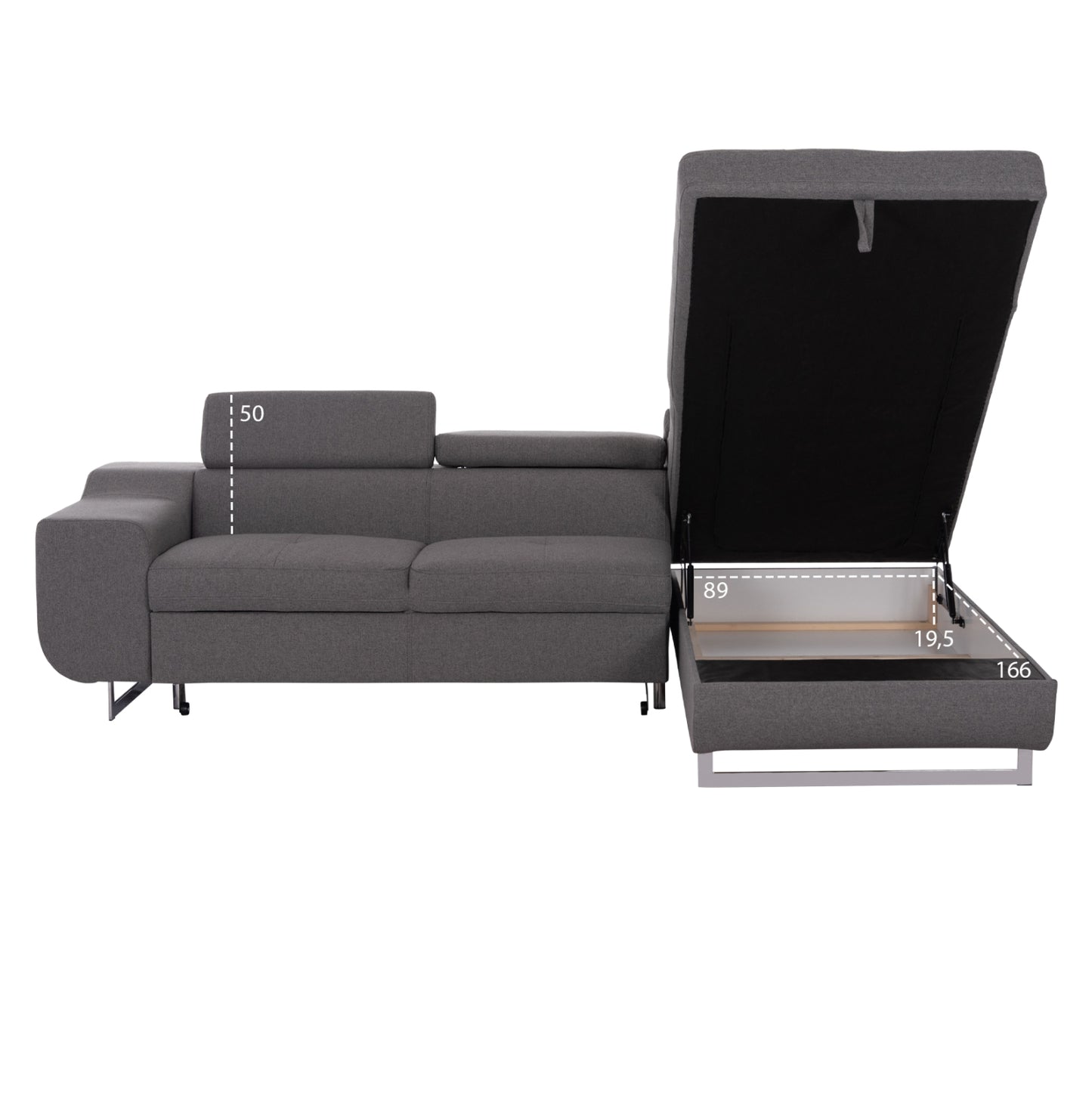 Corner Sofa-bed With Storage Space Encore Hm3301.01r Grey Fabric 285x205x90hcm.