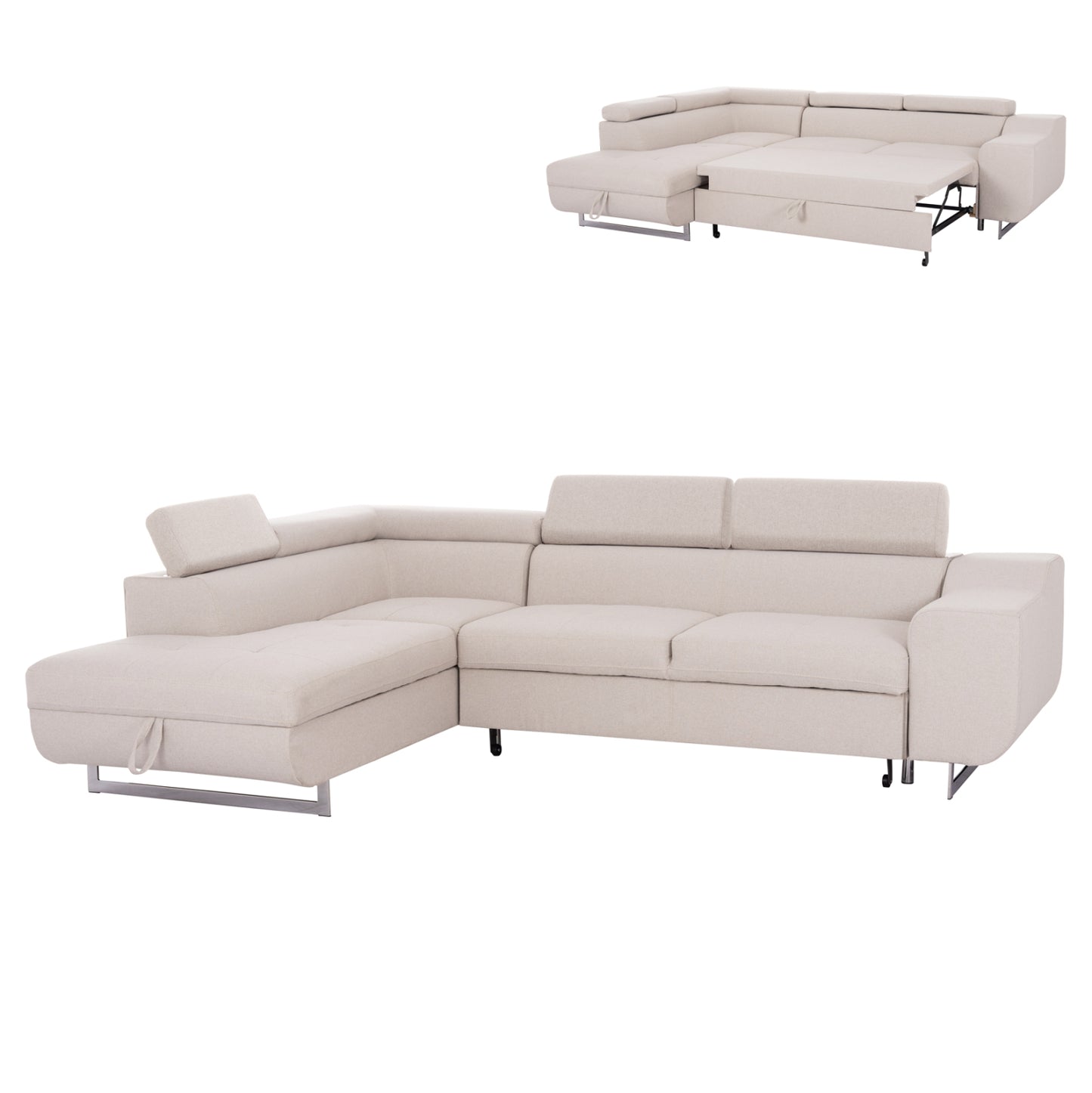 Corner Sofa-bed With Storage Space Encore Hm3301.03l Beige Fabric 285x205x90hcm.