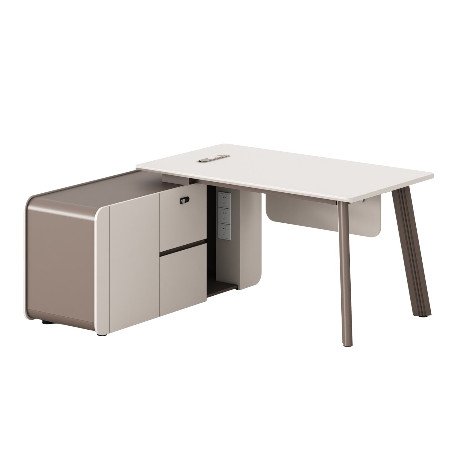 Office Desk Left Corner Newline Hm18272l Melamine In Ceram White-light Brown 160x145x75hcm.