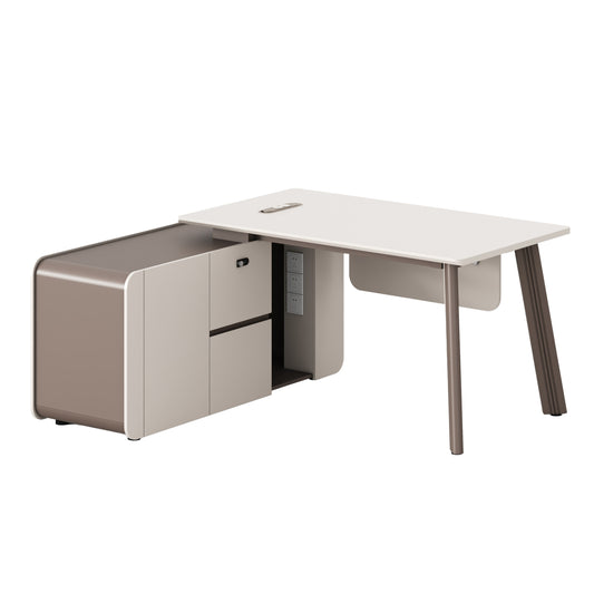 Office Desk Left Corner Newline Hm18272l Melamine In Ceram White-light Brown 160x145x75hcm.