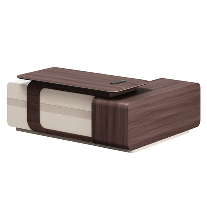 Left Corner Office Desk Series President Hm2147l Melamine In Walnut-beige 200x160x76hcm