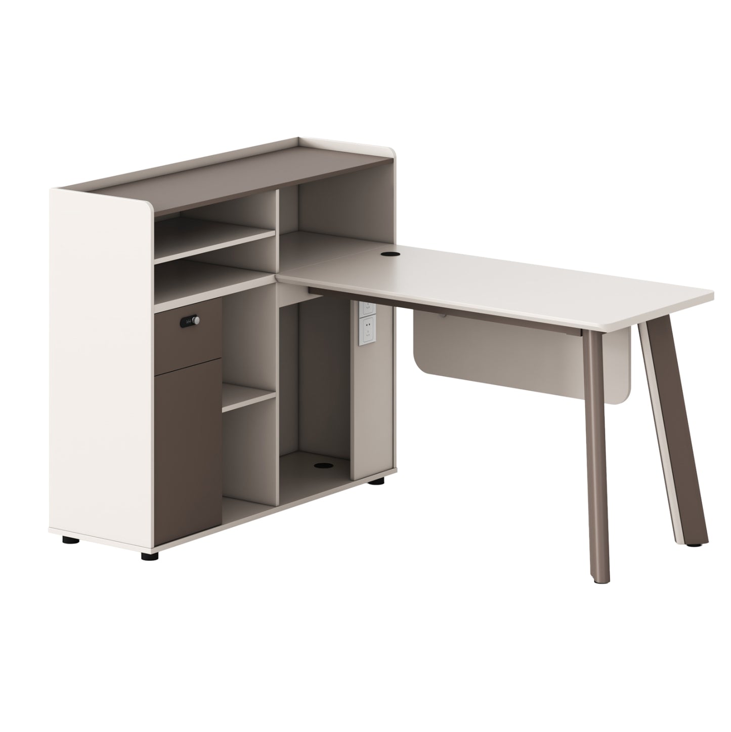 Left Corner Office Desk Newline Hm18275l Melamine In Cream White--aluminum Legs 160x120x105h