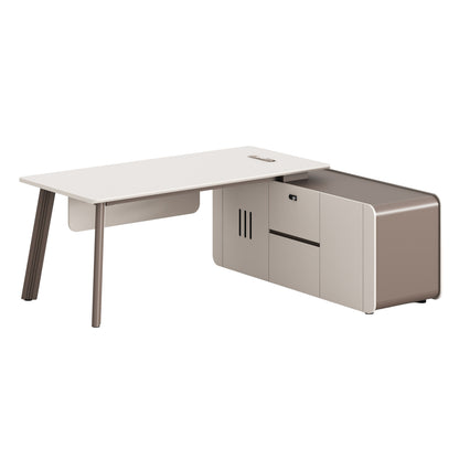Office Desk Right Corner Newline Hm18271r Melamine In Ceram White-light Brown 200x165x75hcm.
