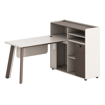 Right Corner Office Desk Newline Hm18275r Melamine In Cream White--aluminum Legs 160x120x105h
