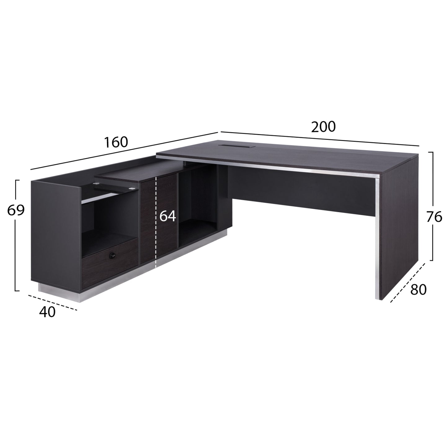 Professional Office Left Corner Rosewood Hm2112l 200x160x76cm