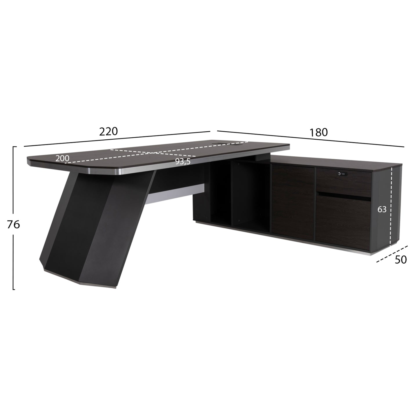Professional Office Right Corner Rosewood Hm2083r 220x180x76Ηcm