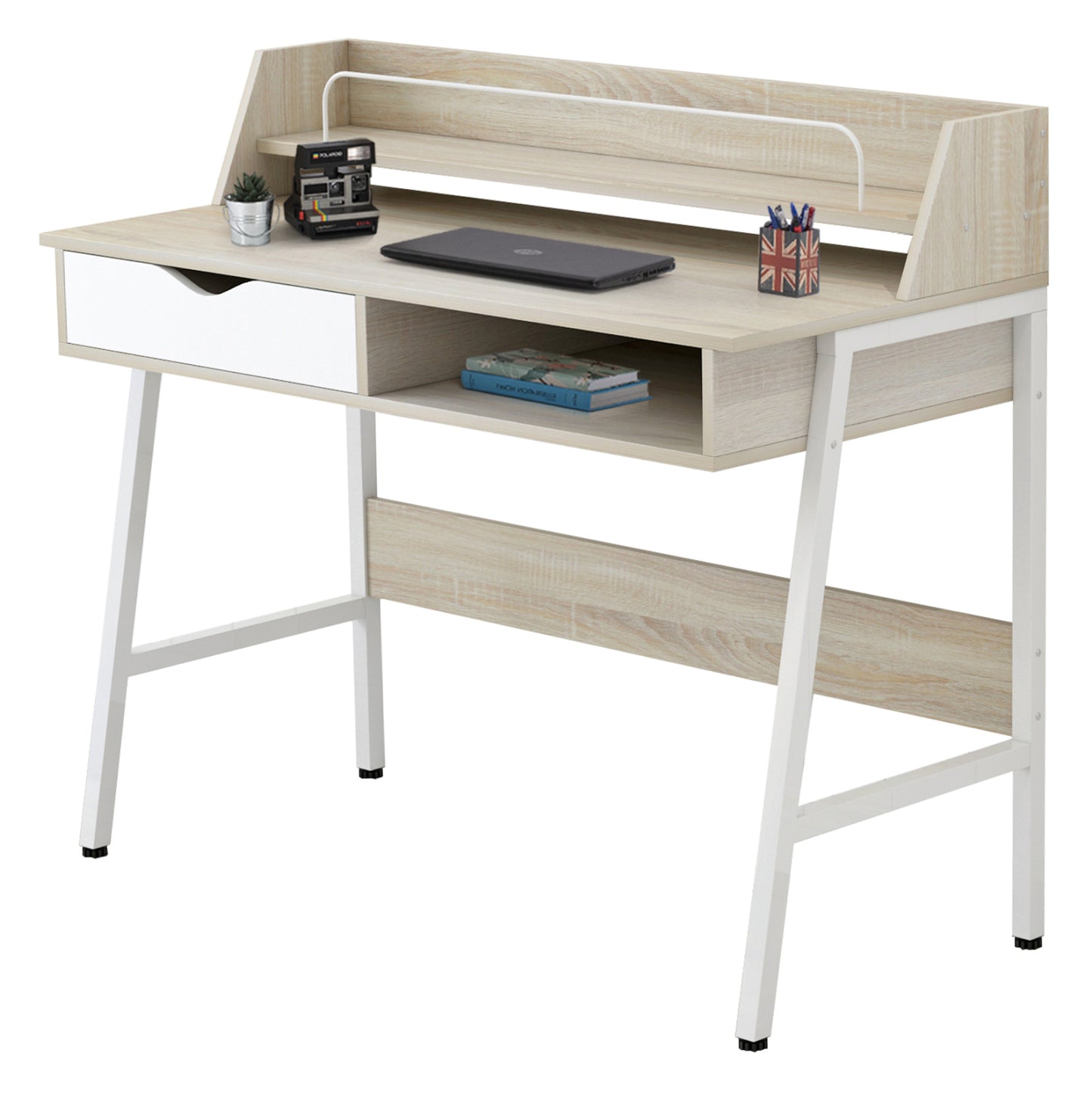 Desk Olivier Hm2129.01 Melamine In Sonama And White-white Metal Frame 104Χ48Χ89hcm.
