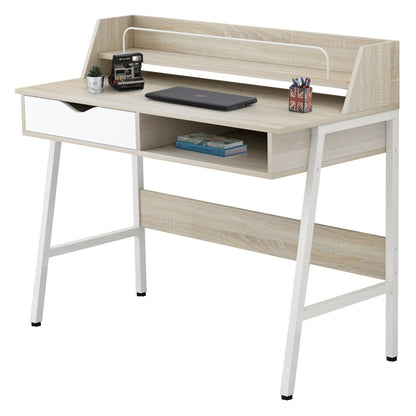 Desk Olivier Hm2129.01 Melamine In Sonama And White-white Metal Frame 104Χ48Χ89hcm.