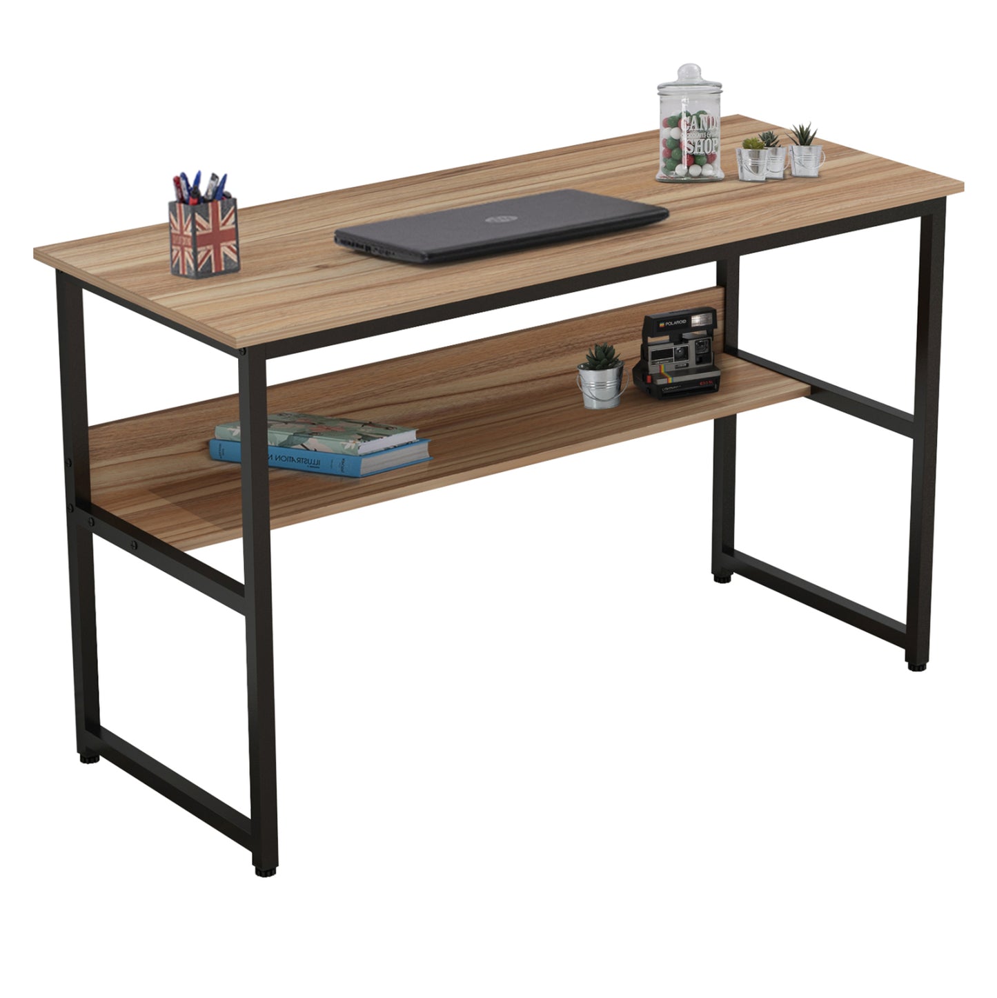 Desk Portis Hm2131.02 Melamine In Walnut With Black Metal Frame 120x50x75cm.