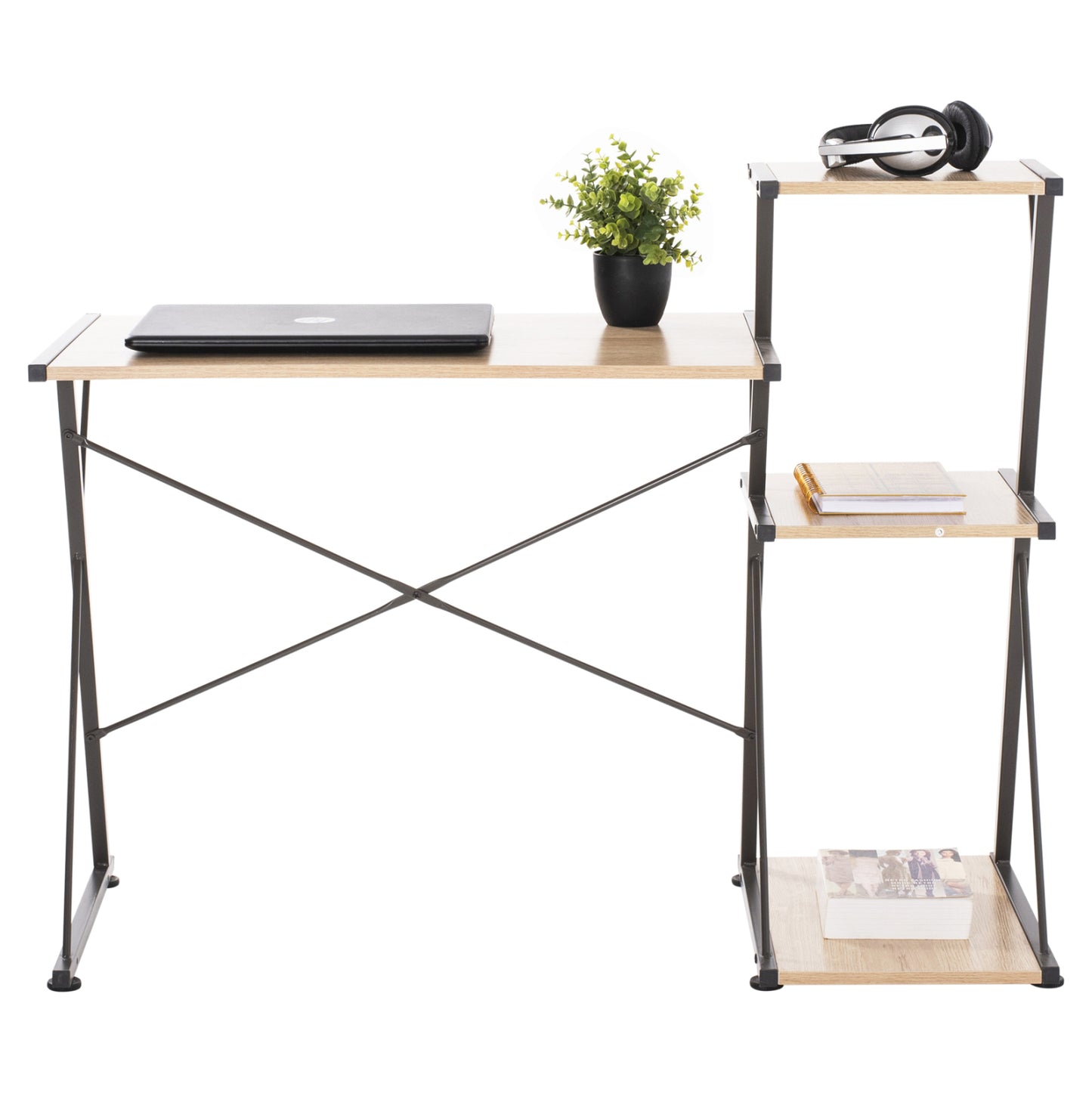 Desk Norex Hm9317 Metallic Black With Mdf Desktop In Oak Color 116x48x89,5hcm.