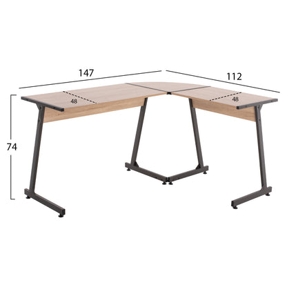 Corner Desk Hm9319 Dark Grey  Metal Frame And Mdf Desktop In Oak Color 147x112x74hcm.