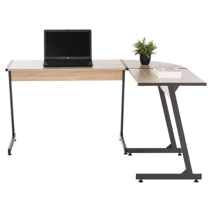 Corner Desk Hm9319 Dark Grey  Metal Frame And Mdf Desktop In Oak Color 147x112x74hcm.