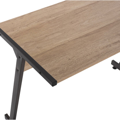 Corner Desk Hm9319 Dark Grey  Metal Frame And Mdf Desktop In Oak Color 147x112x74hcm.