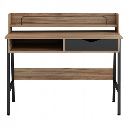 Desk Olivier Hm2129.02 Melamine In Walnut And Black-black Metal Frame 104Χ48Χ89hcm.