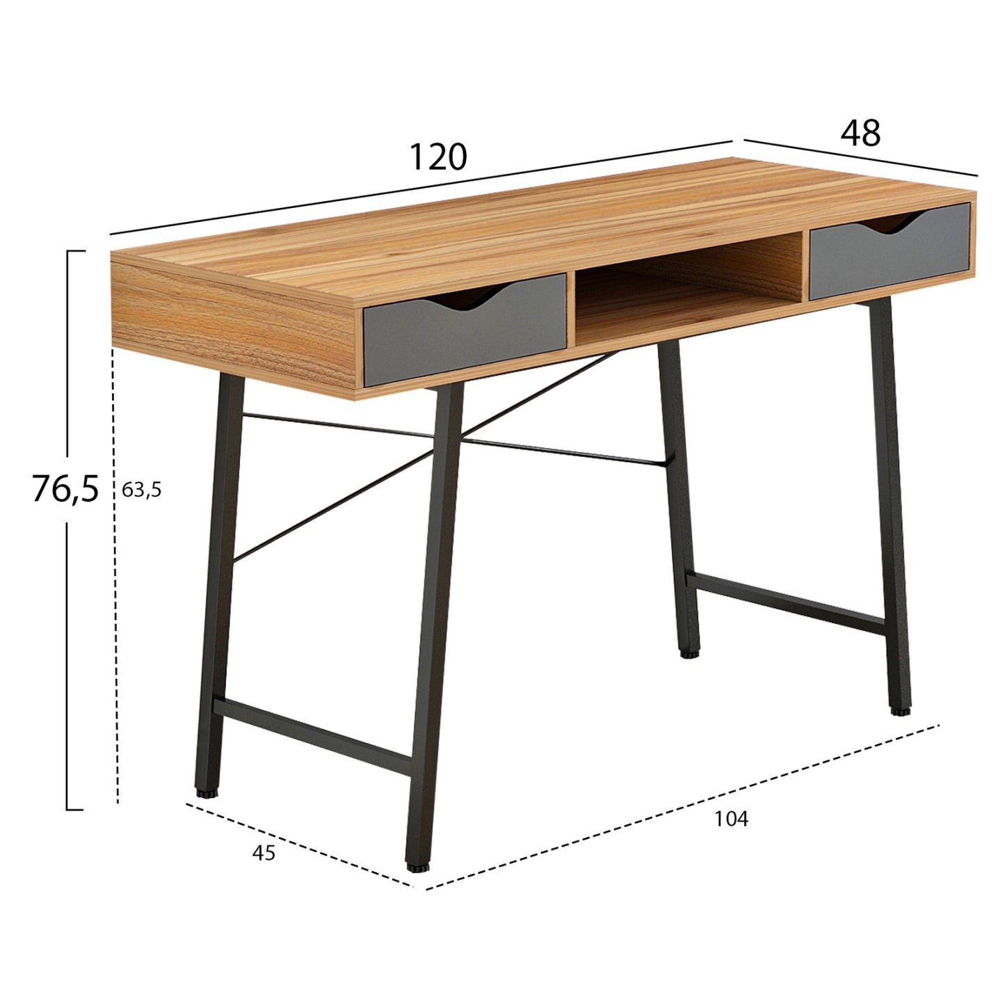 Hm2128.03 Desk, Walnut-grey-black, 120x48x76,5