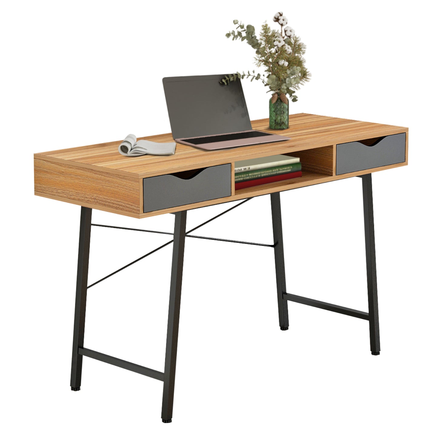 Hm2128.03 Desk, Walnut-grey-black, 120x48x76,5
