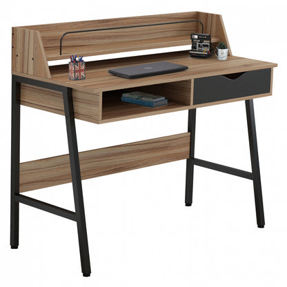 Desk Olivier Hm2129.02 Melamine In Walnut And Black-black Metal Frame 104Χ48Χ89hcm.