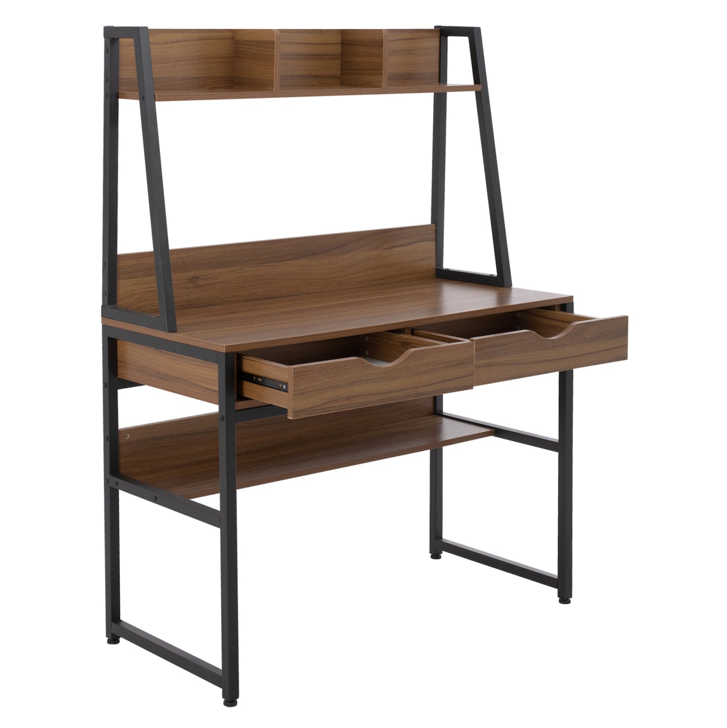 Desk With Bookcase Tanaya Hm2390.12 Melamine In Walnut & Metal Black Frame 100x48x139h Cm.