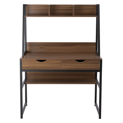 Desk With Bookcase Tanaya Hm2390.12 Melamine In Walnut & Metal Black Frame 100x48x139h Cm.