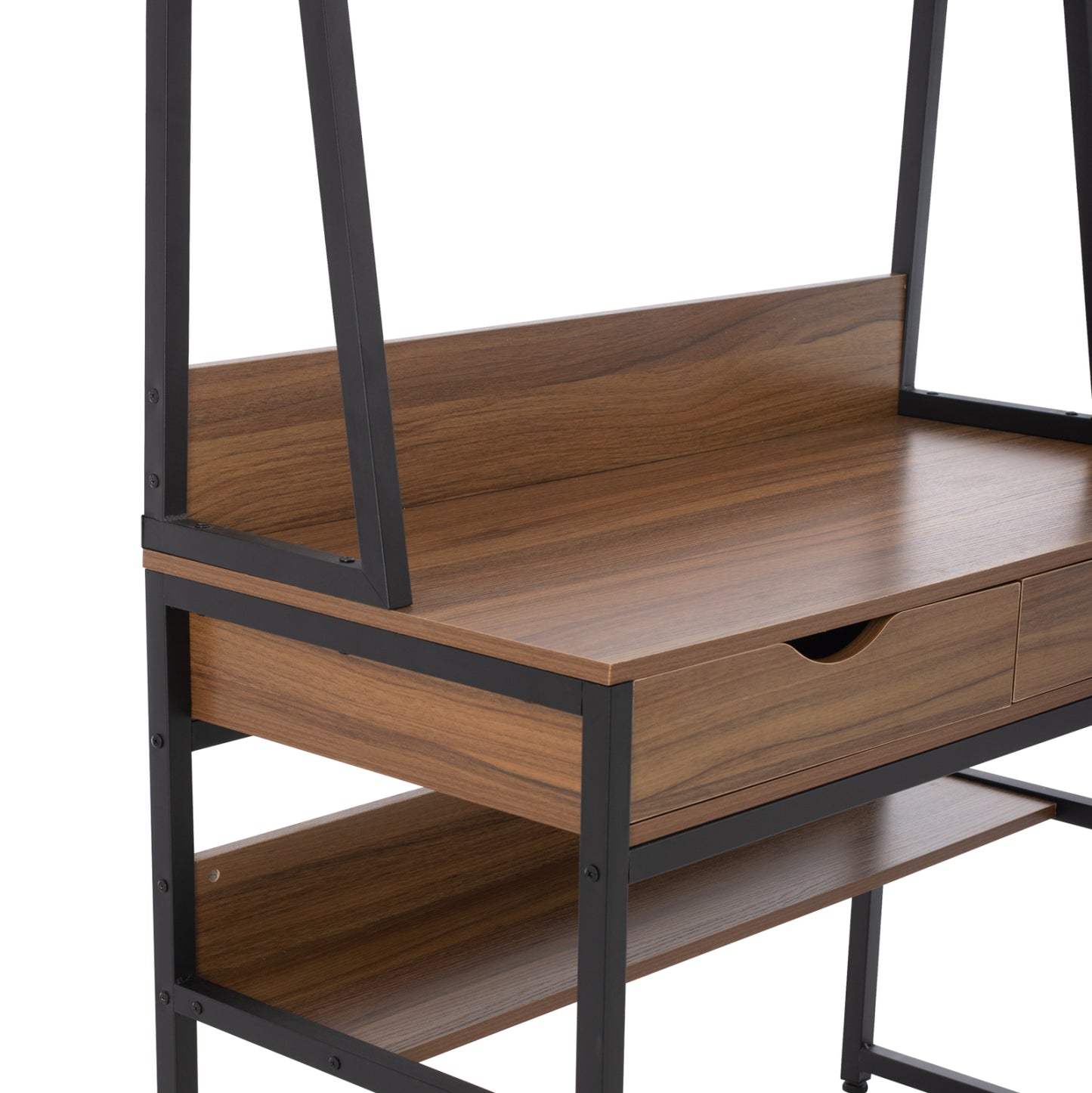 Desk With Bookcase Tanaya Hm2390.12 Melamine In Walnut & Metal Black Frame 100x48x139h Cm.