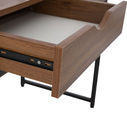 Desk With Bookcase Tanaya Hm2390.12 Melamine In Walnut & Metal Black Frame 100x48x139h Cm.