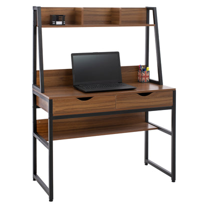Desk With Bookcase Tanaya Hm2390.12 Melamine In Walnut & Metal Black Frame 100x48x139h Cm.