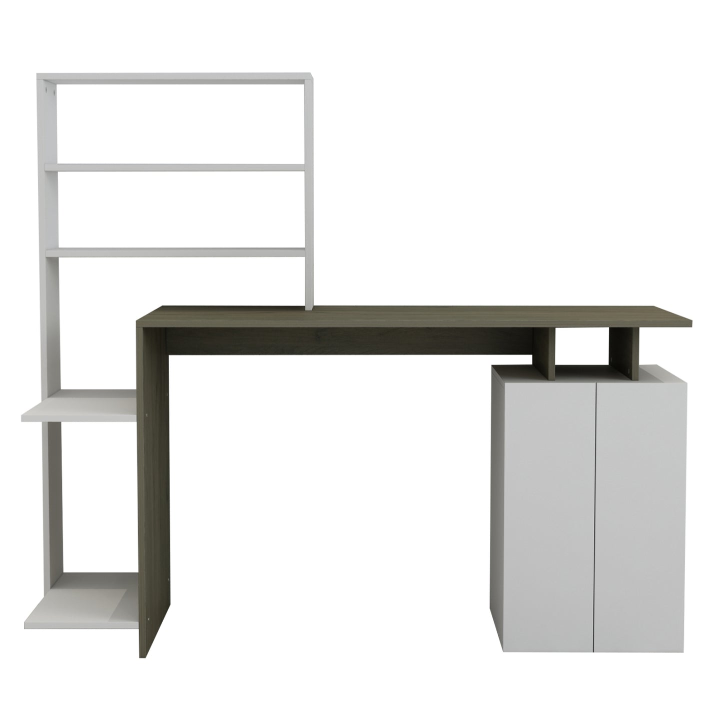 Desk With Bookcase Rochell Melamine Olive Grey White Color 146,3x55x128,8hcm.hm8886.11